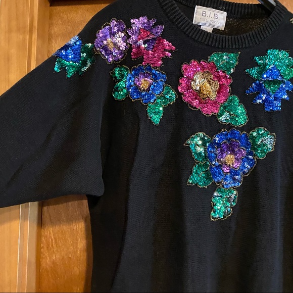 Vintage Sequin Flower Batwing Sweater size 2X - Picture 1 of 7